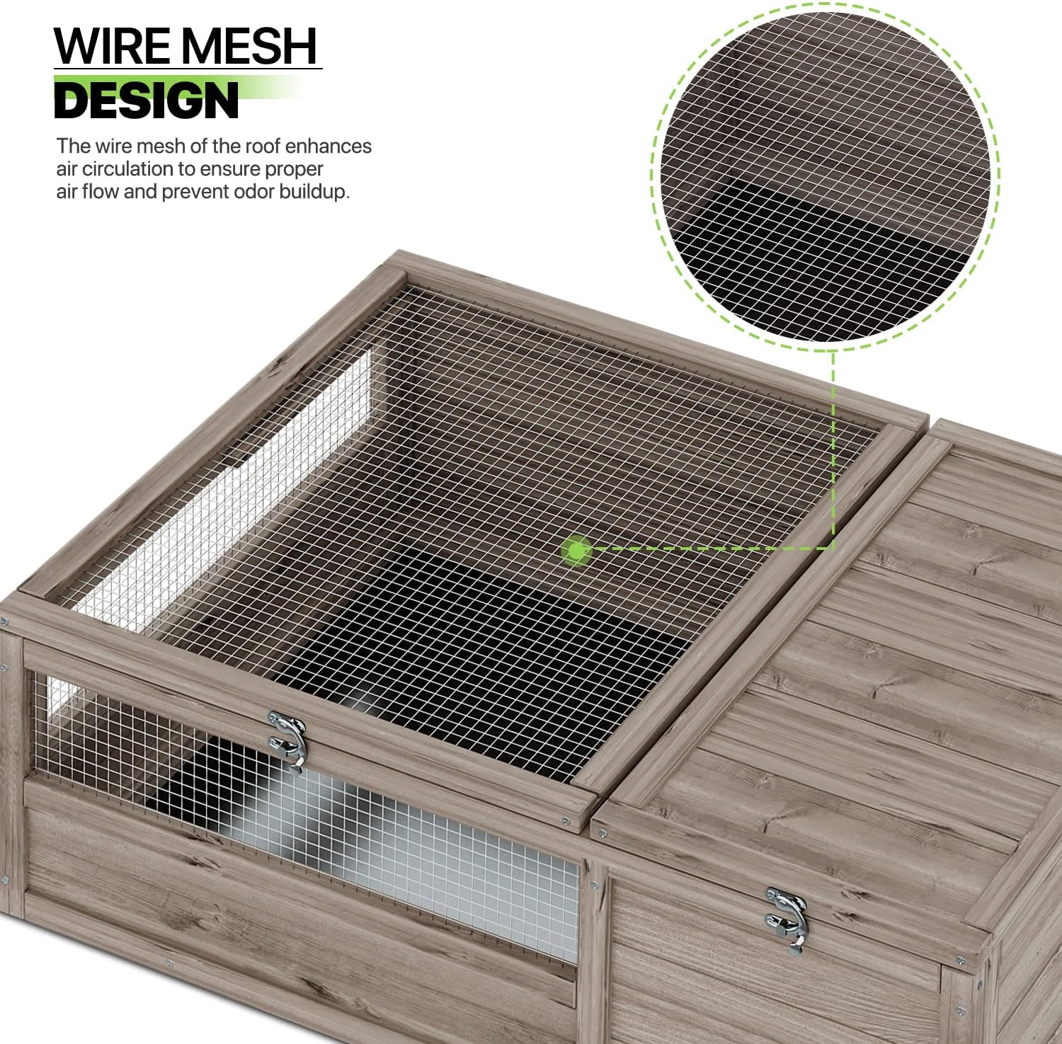 Magshion Outdoor Tortoise Enclosure Wooden Pet House Reptile Cage, 36.75" Grey T8522