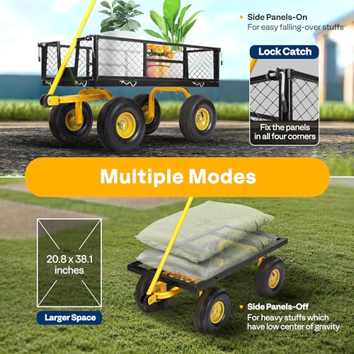 VIVOHOME Heavy Duty 880 Lbs Mesh Steel Folding Garden Cart Wagon with Removable Sides H820787
