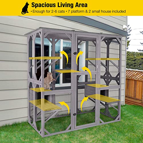 Aivituvin Catio Outdoor Cat Enclosure Large Walk-in Kitty Cage with Tarp Roof G92706