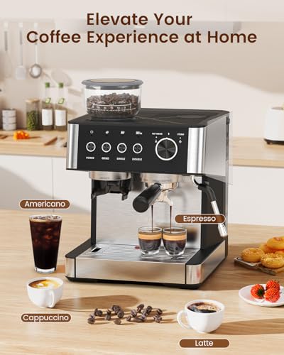 Espresso Machine with Grinder, 20 Bar, Milk Frother H74146