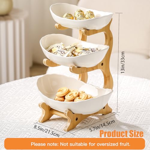 3 Tier Ceramic Fruit Bowl Stand for Kitchen Countertop, White C66791