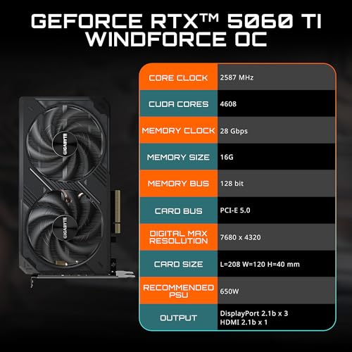 GIGABYTE GeForce RTX 5060 Ti Gaming OC 16G Graphics Card, 16GB GDDR7, WINDFORCE Cooling I122
