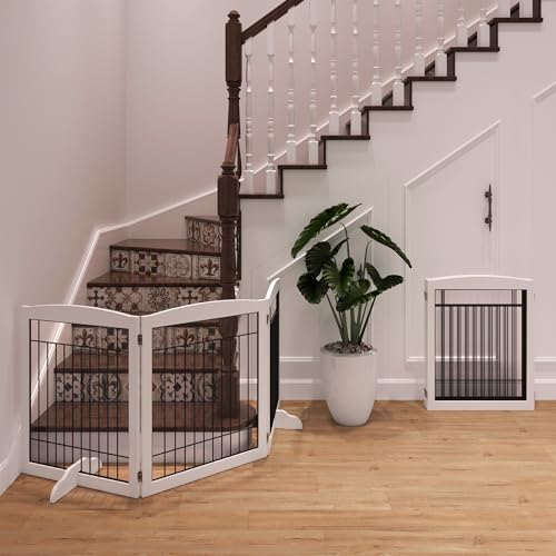 4NM Folding Wooden Dog Gate, Freestanding Accordion Pet Gate, White W759396