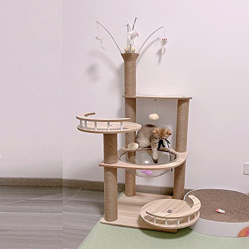 Large Wooden Cat Tree with Scratching Post and Cozy Bed U567583