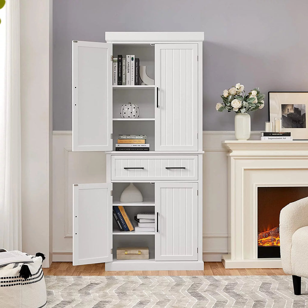 72.5" Kitchen Pantry Storage Cabinet with Drawer, White K580631