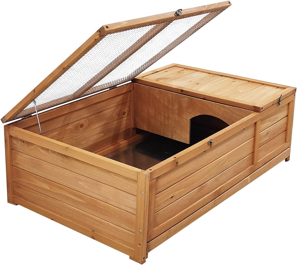 Ogrmar 38" x 13" x 24" Wooden Tortoise House Large Tortoise Habitat Enclosure Cage with Removable Bottom for Indoor & Outdoor Small Animals and Reptile