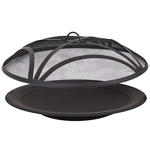 Sunnydaze 23-Inch Replacement Steel Fire Pit Bowl with Round Spark Screen - High-Temperature Painted Finish