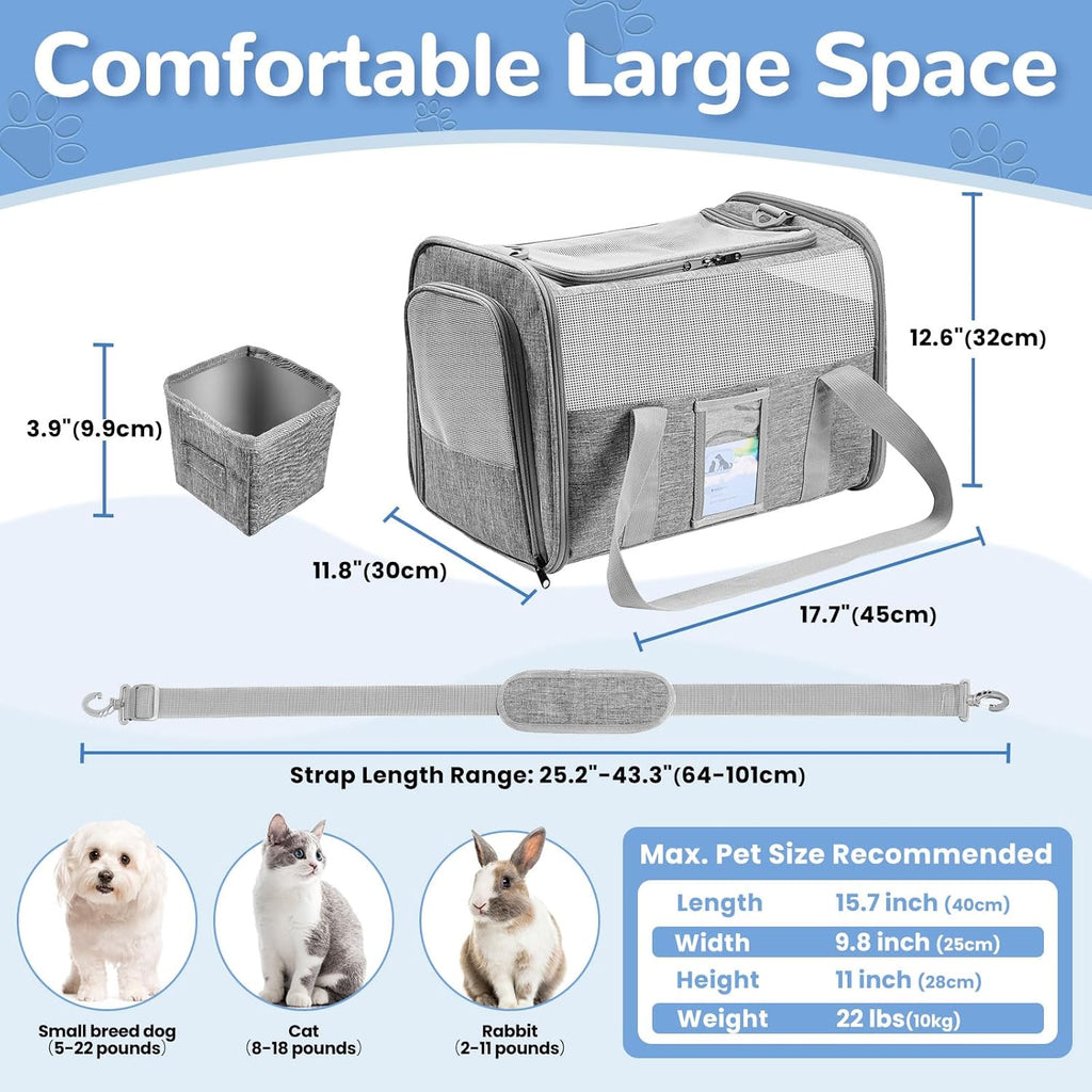 Soft Sided Cat Carrier for Small Medium Cats Dogs, Gray Z1899