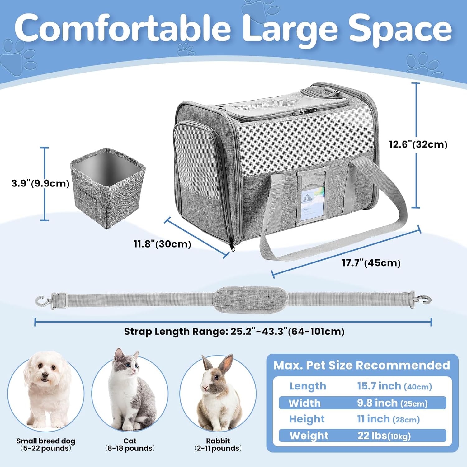 Soft Sided Cat Carrier for Small Medium Cats Dogs, Gray Z1899