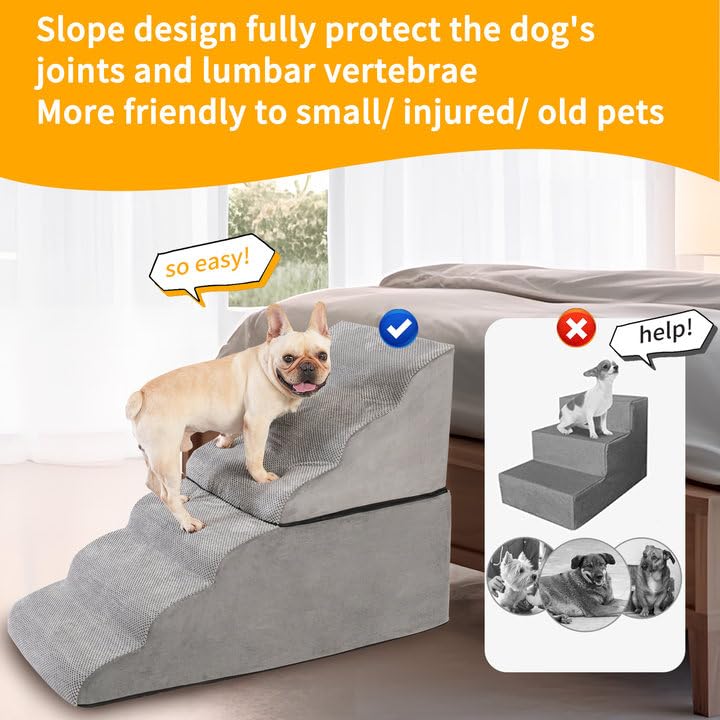 28 Inch High Dog Stairs for Bed, Extra Wide 6 Tier Pet Steps with Washable Cover F547