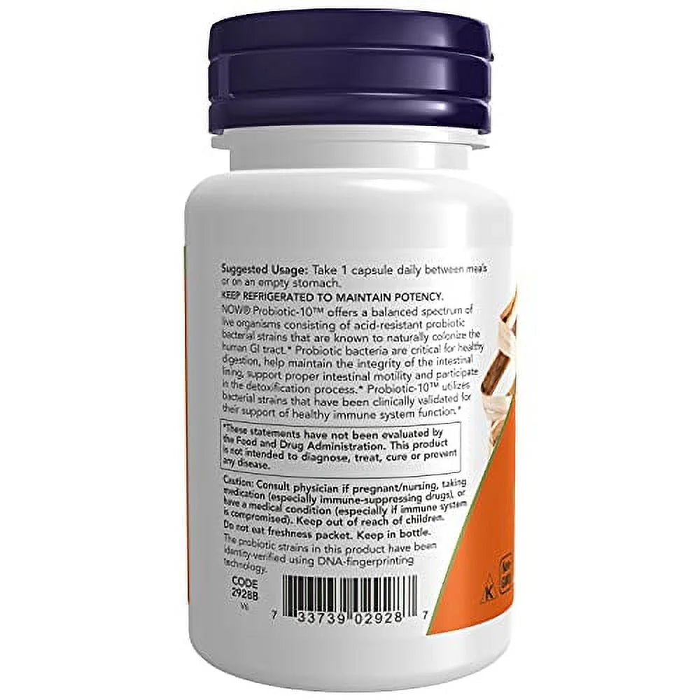 NOW Supplements Probiotic-10 50 Billion 10 Strains, 50 Veg Capsules S4131