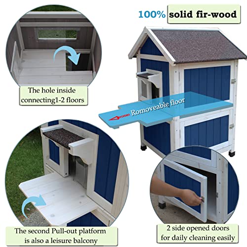 Rockever Outdoor Cat House, Large Wooden Weatherproof Shelter with Escape Door Z2462