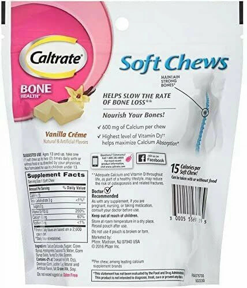 Caltrate Calcium Vitamin D Soft Chews Vanilla Creme 5 Pack U6865