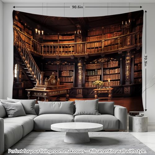 QGHOT Medieval Bookshelf Tapestry Vintage Library Wall Hanging P36533