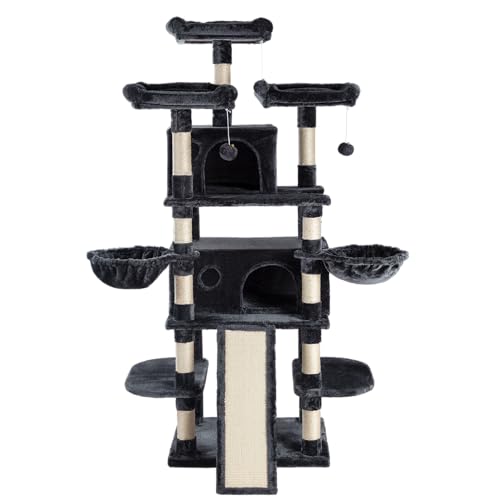 SHA CERLIN 68 Inches Multi-Level Cat Tree with Condo and Scratching Posts, Beige J577621