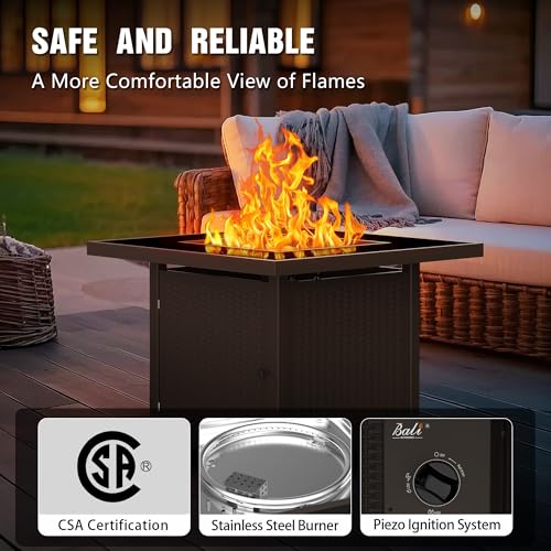 BALI OUTDOORS 50000 BTU Propane Fire Pit Table, 30 in Square Outdoor Firepit U6462