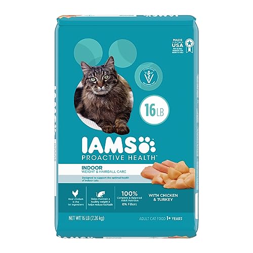 IAMS PROACTIVE HEALTH Adult Indoor Weight Control & Hairball Care Dry Cat Food with Chicken & Turkey Cat Kibble, 7 lb. Bag