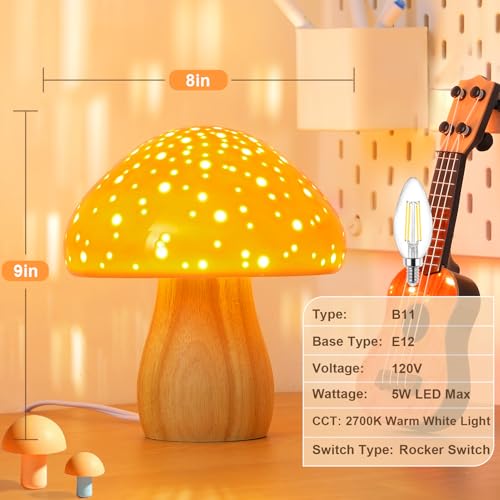 BOHON Mushroom Lamp, Ceramic Bedside Nightstand Light, Pink, LED Bulb Included T88188