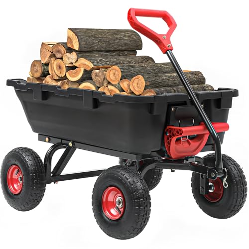 800lbs Garden Dump Cart, Heavy Duty Yard Dump Wagon with 10" Pneumatic Tires, Utility Cart for Yard, Farm and Garden