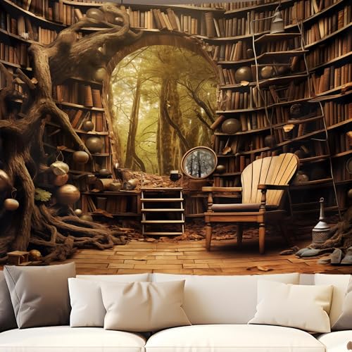 QGHOT Medieval Bookshelf Tapestry Vintage Library Wall Hanging P36533