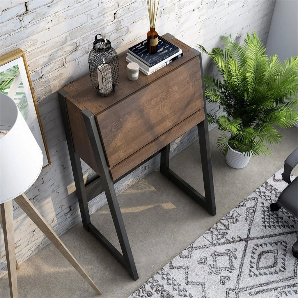 Urbanpro Modern Wood Secretary Desk Walnut Oak Brown/Black P61080