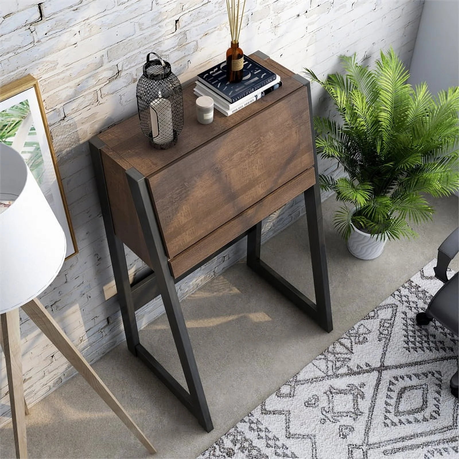 Urbanpro Modern Wood Secretary Desk Walnut Oak Brown/Black P61080