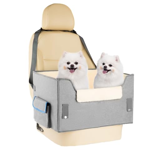 Dog Car Seat for Small Dogs, Elevated Dog Booster Seat Pet Travel Carrier Bed for Car with Adjustable Straps Pet Car Booster Seat for Small Dogs Cats