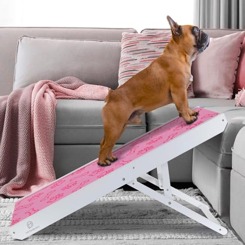 Extra Wide Anti-Slip Dog Ramp Rubber - 43" Long Adjustable Dog Ramps for Small Dogs Medium Large Dogs - Dog Ramp for Couch, Bed or Sofa, Grey Dog Ramp Dog Ramp for Car, for Elderly Dogs