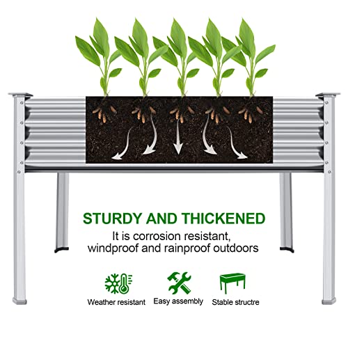 Land Guard Galvanized Raised Garden Bed with Legs, 48×24×32in Metal Elevated Planter Box Z11926