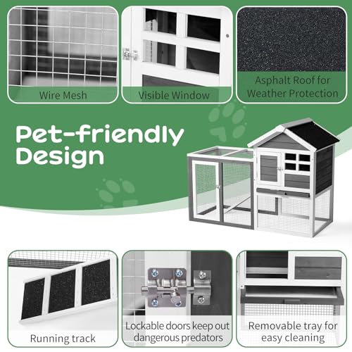 Rabbit Hutch 48" Wood Chicken Coop with Run, Guinea Pig Cage for Outdoor D43850
