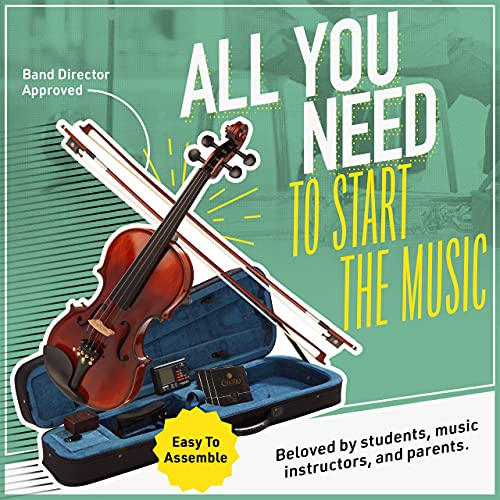 Mendini By Cecilio Violin MV500+92D 4/4 Full Size Black Solid Wood with Case, Tuner, Bow, Rosin N794009