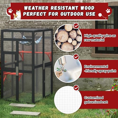 Wooden Catio Outdoor Cat Enclosure with Window Access (Black) D5959