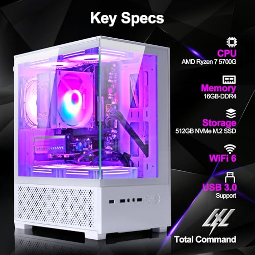 LXZ Desktop PC AMD Ryzen 7-5700G 16GB RAM 512GB SSD Tower White E962358