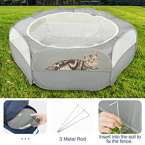 Pawaboo Small Animals Playpen, Waterproof Pet Cage Tent with Zippered Cover, Portable Outdoor Yard Fence, Green C9530