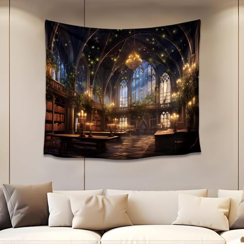 QGHOT Medieval Bookshelf Tapestry Vintage Library Wall Hanging P36533