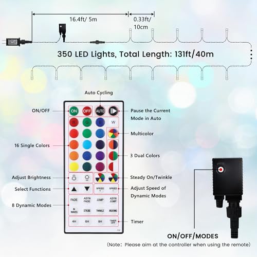 Toodour Halloween Lights RGB String Lights 115ft 350 LED with Remote & Timer, Waterproof I15808
