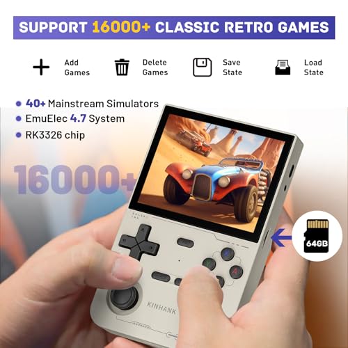 Kinhank K36 Retro Handheld Game Console with 9000+ Games, 64GB TF Card, 3.5 Inch IPS Screen (Black) U2328