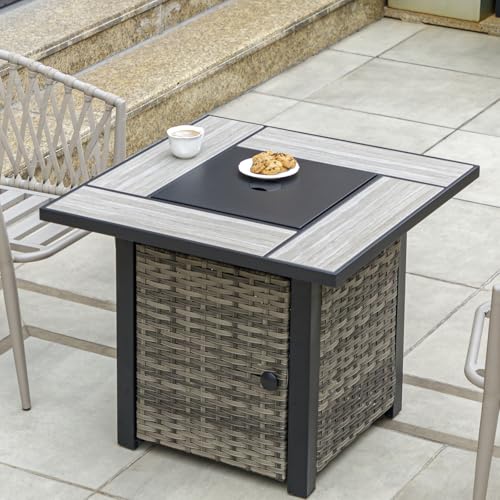 30" Propane Fire Pit Table with Ceramic Top, 50000 BTU, Outdoor Gas Firepit with Lid & Glass Rock Y964