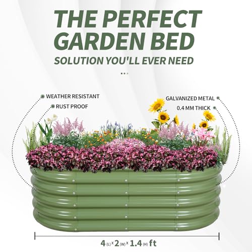 1MORE Galvanized Raised Garden Bed 4x2x1.4ft Metal Planter Box Outdoor D509