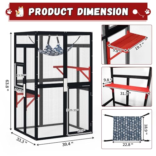 Wooden Catio Outdoor Cat Enclosure with Window Access (Black) D5959