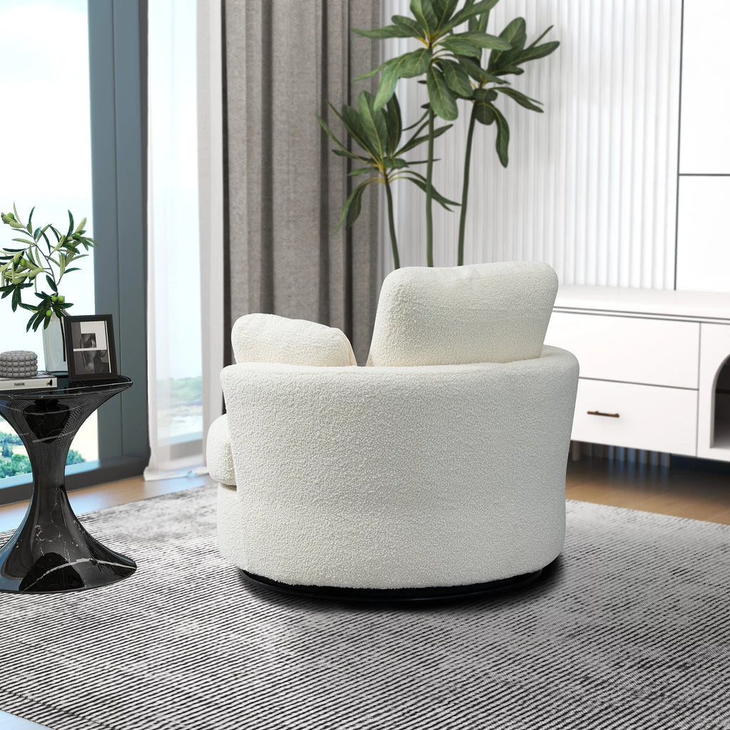 42.2"W Swivel Accent Barrel Chair and Half Sofa with 3 Pillows, Ivory Boucle P32898