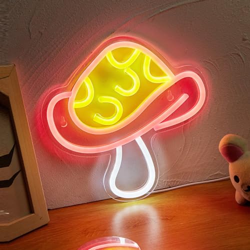 LED Neon Mushroom Sign USB Powered Night Light for Kids Room Decor F370