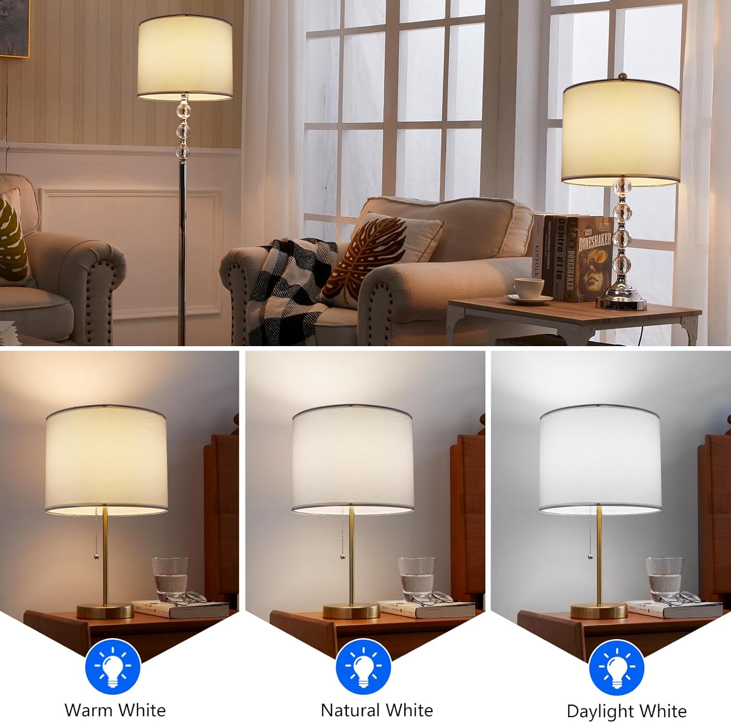 White Drum Lamp Shades Set of 2 for Table & Floor Lamps I849