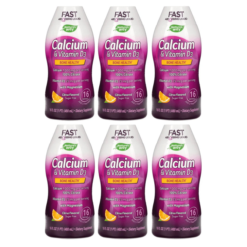 Wellesse Calcium Citrate and Vitamin D3 Liquid by Natures Way - Natural Citrus (16 Fl. oz) Size: 6-Pack