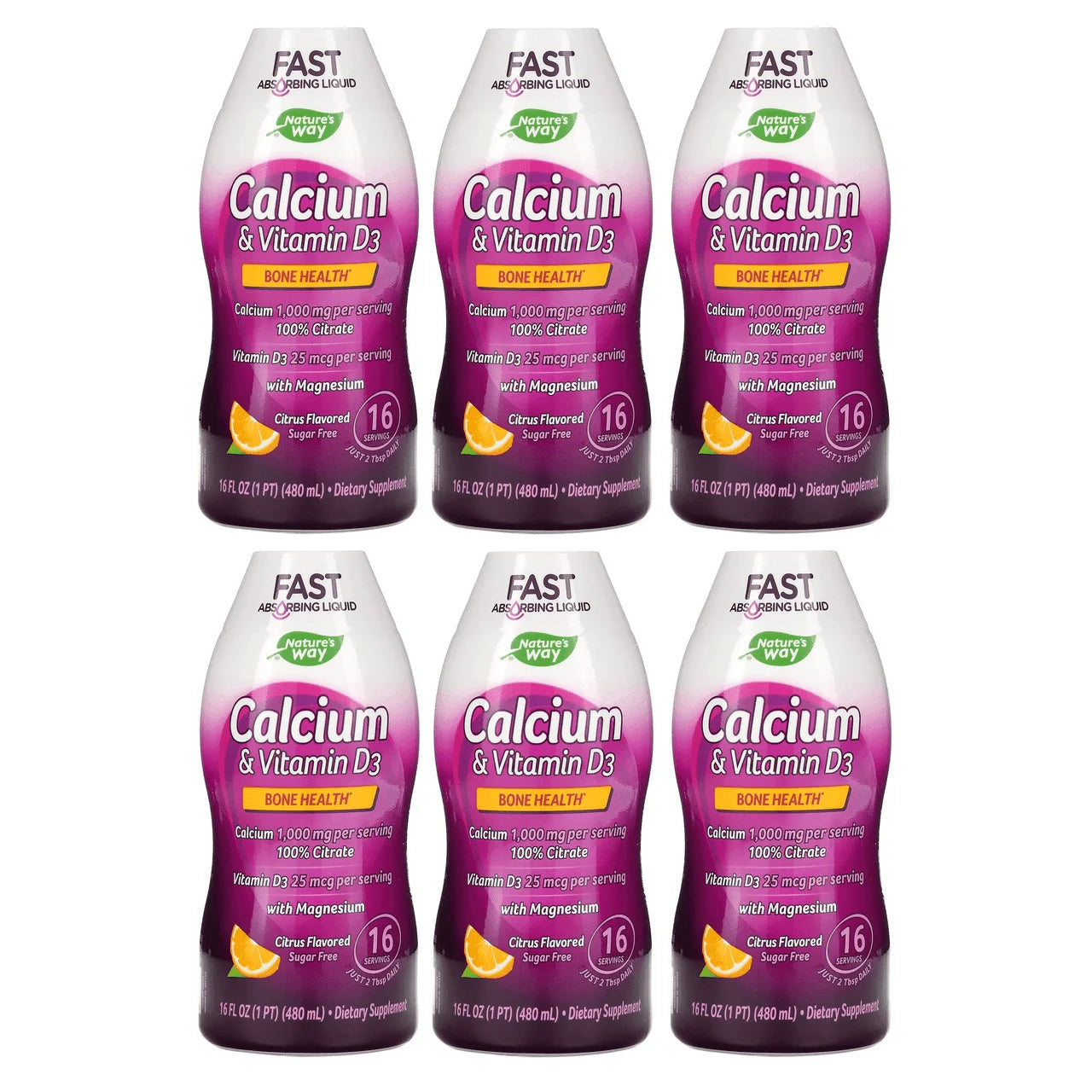 Wellesse Calcium Citrate and Vitamin D3 Liquid by Natures Way - Natural Citrus (16 Fl. oz) Size: 6-Pack