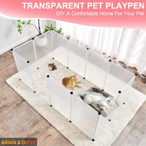 BRIAN & DANY Pet Playpen Portable Plastic Yard Fence with Door, 28 Panels, Smoke K848