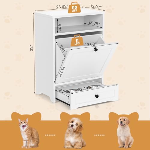 Dog Feeding Station with 2 Raised Bowls, Pet Food Storage Cabinet, Brown D3209