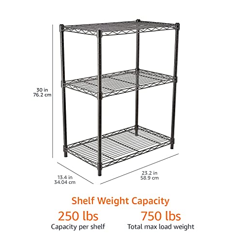 Amazon Basics 3-Shelf Adjustable Steel Wire Rack Storage Shelving, Chrome D243