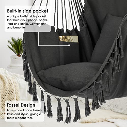 Y-STOP Hammock Chair Hanging Rope Swing with 2 Cushions, Beige I74503