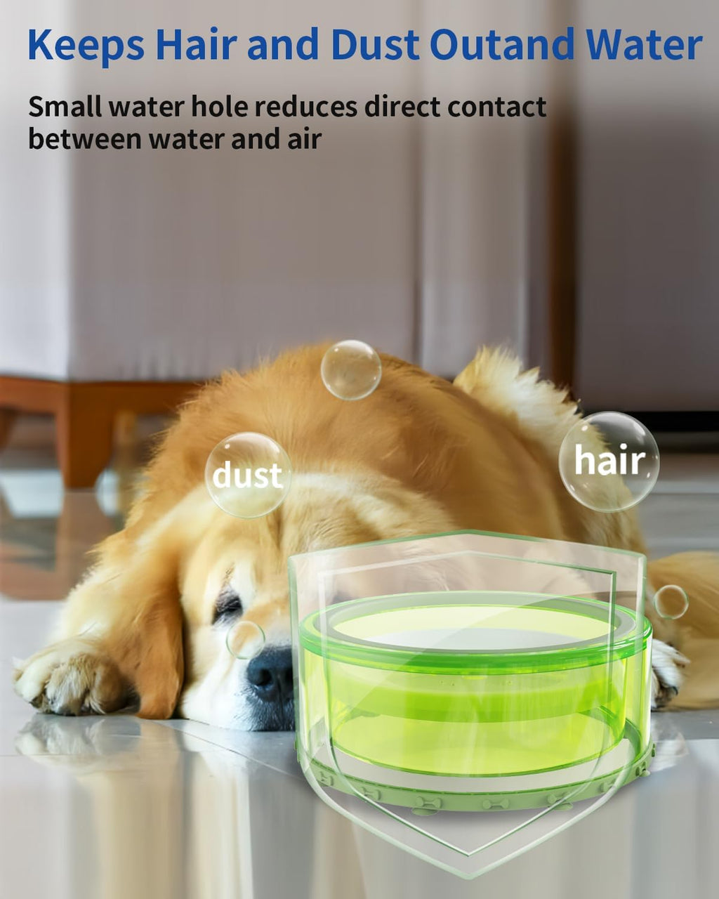 Dog Water Bowl No Spill Slow Feeder Large 2L with Silicone Suction Cup Green V925